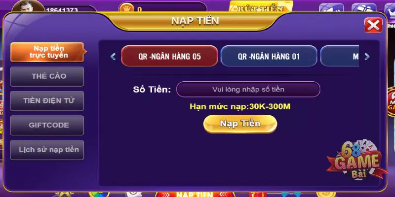 Hướng dẫn các cách nạp tiền 68 game bài nhanh chóng