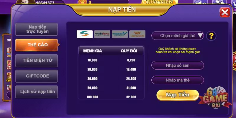 Lợi ích của việc nạp tiền tại 68 game bài